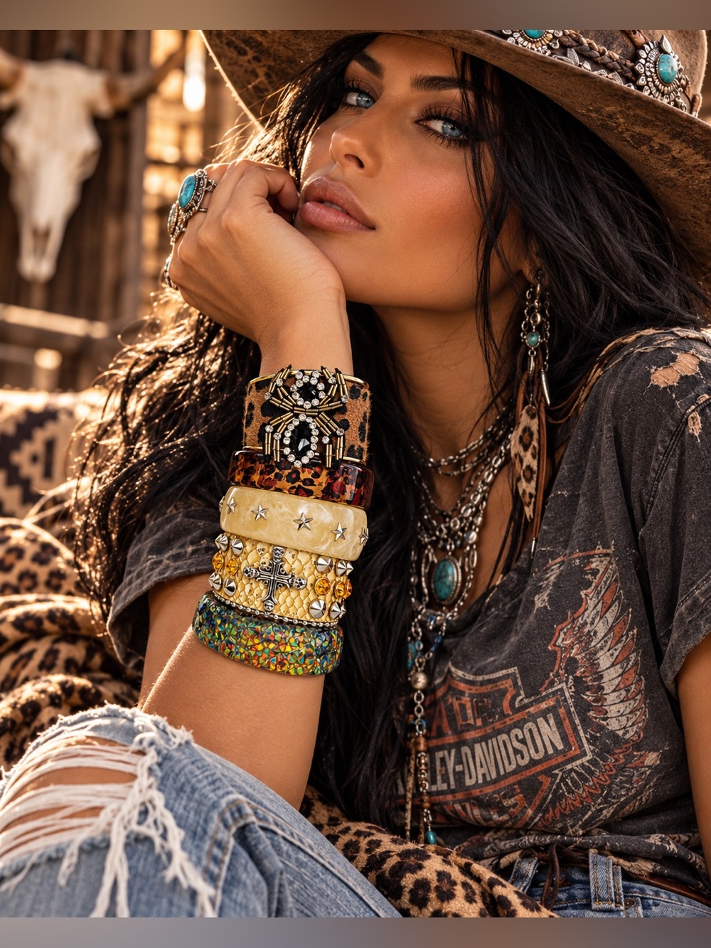NIP Gotti Boho Chic Grunge Bangle (5 peice Set)